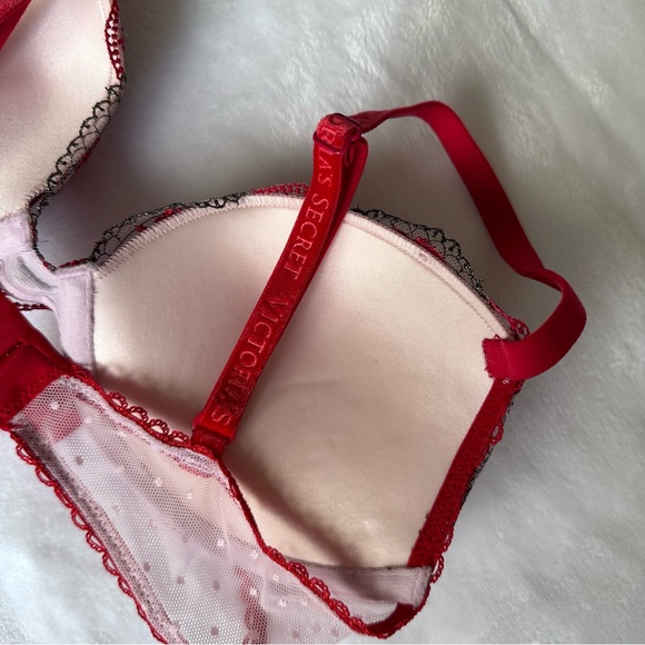 Victoria’s Secret • Very Sexy Lace Push-Up Bra • Pink & Red Mesh • Size 32B - Picture 6 of 13